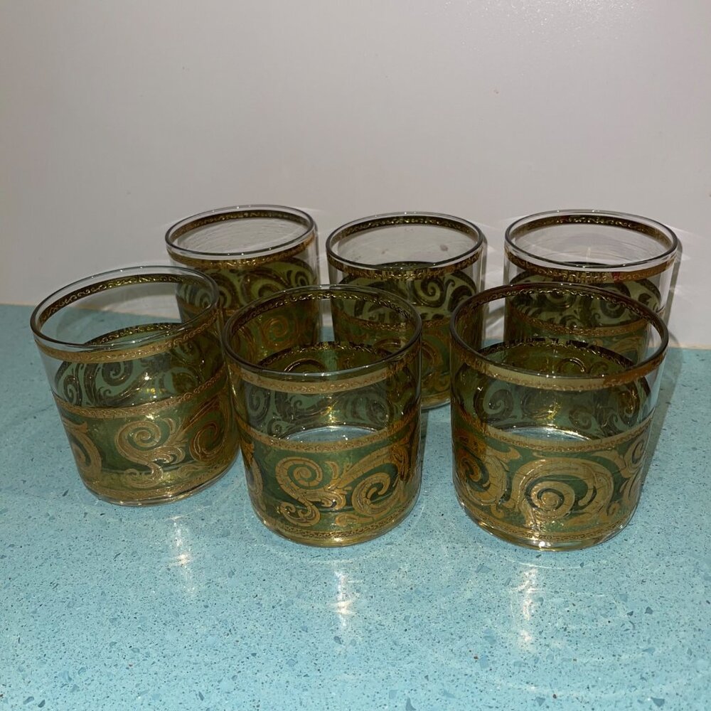 Culver Vintage Glass Tumblers Mid Century Set of 6 Toledo 22k Gold